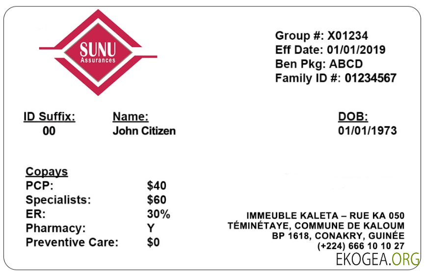 Carte d'assurance maladie de Guinée template